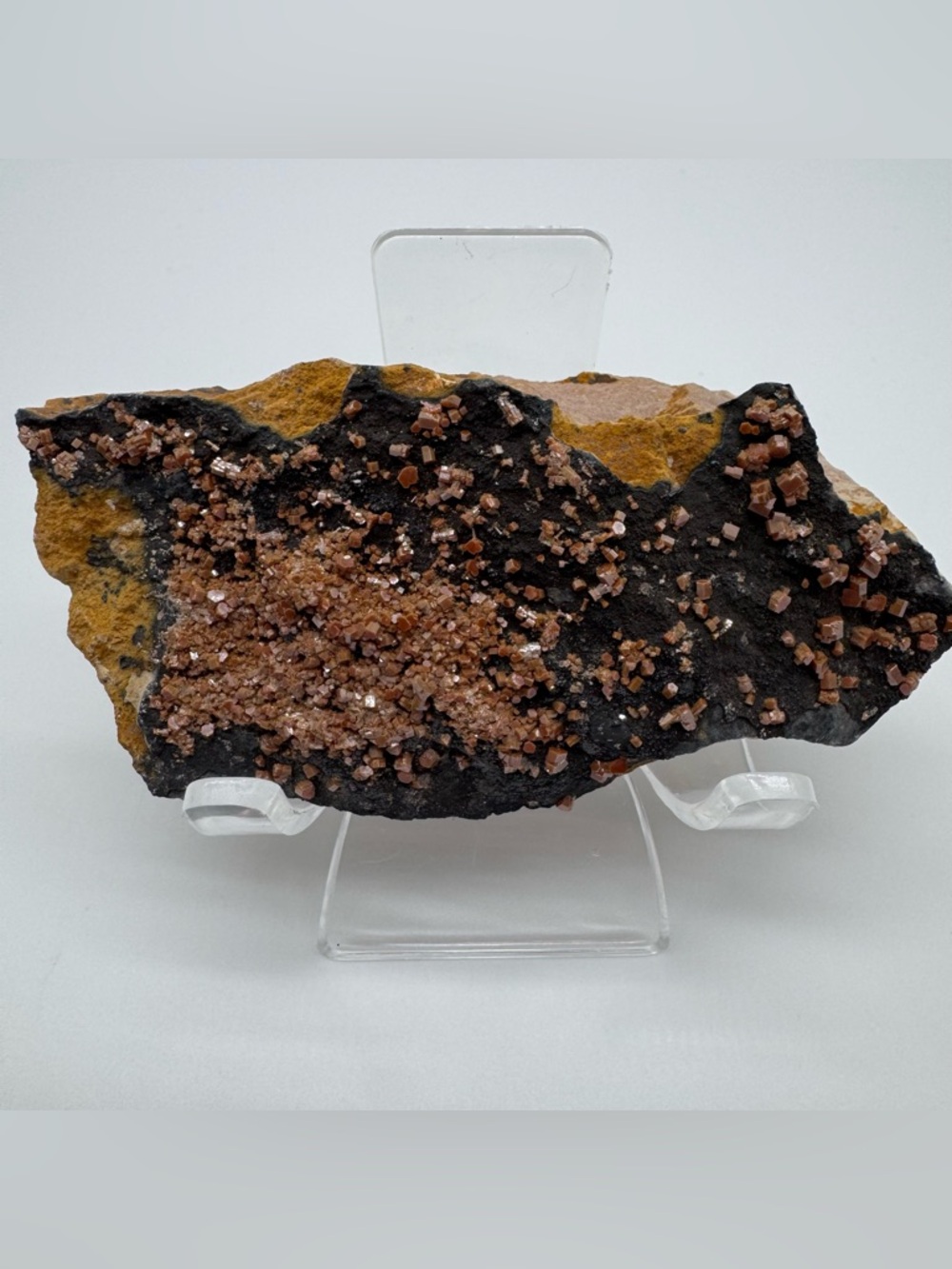 Vanadinite Crystal Cluster on Matrix Red Brown Mineral Specimen Display